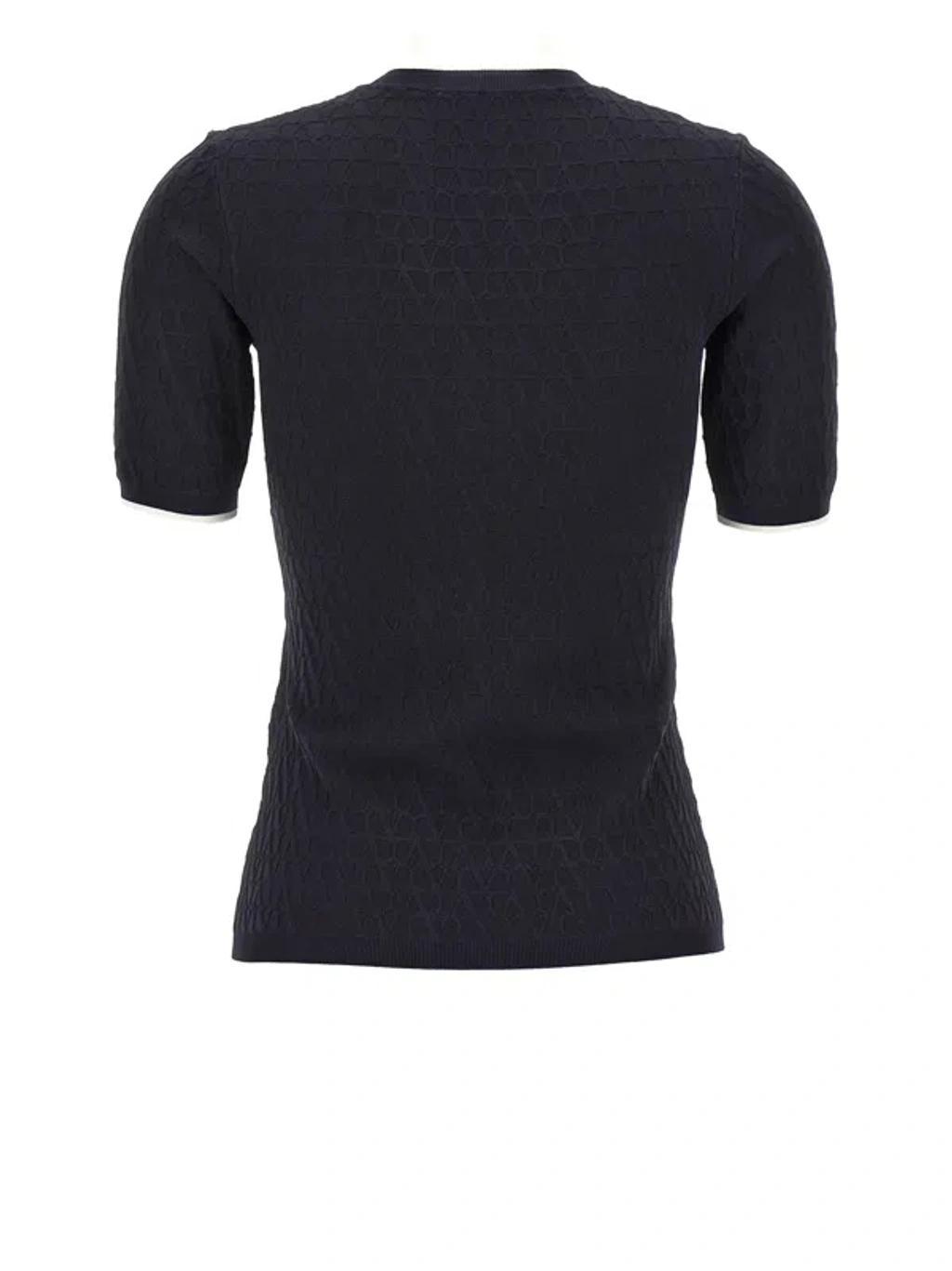 VALENTINO Iconographic Textured Knitwear Short Sleeves In Blue Product Image