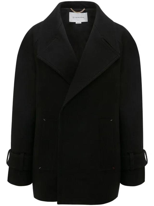 Stitch-detail Peacoat In Black Product Image