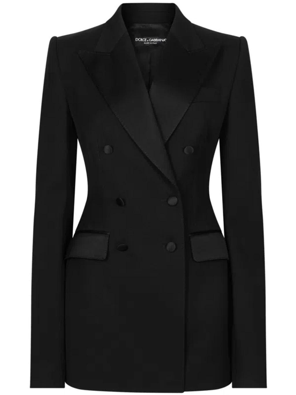 Double Breast Wool Blend Blazer In Black   Product Image