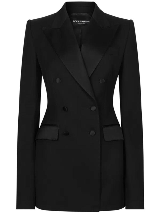 Double Breast Wool Blend Blazer In Black   Product Image