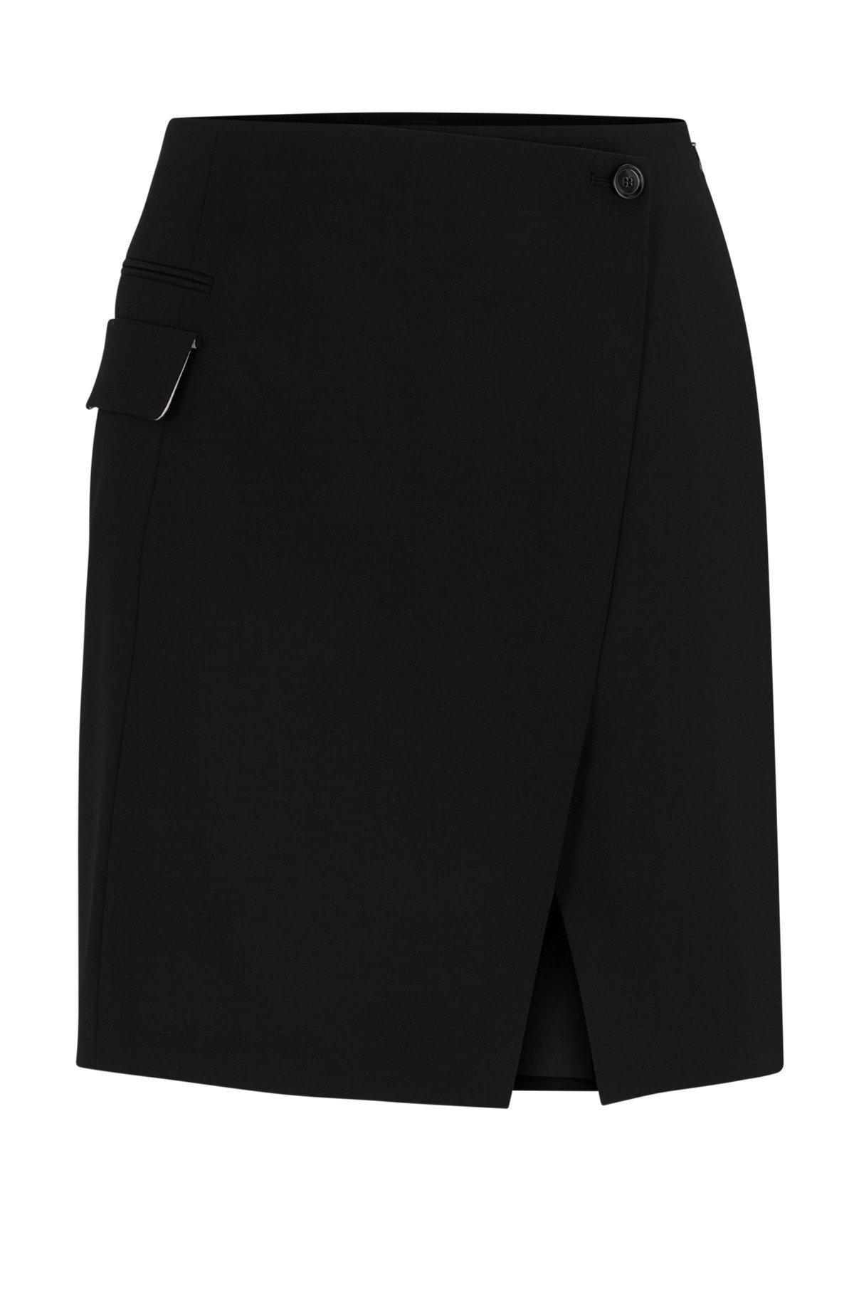 Wrap-front skirt in virgin wool with pocket detail Product Image