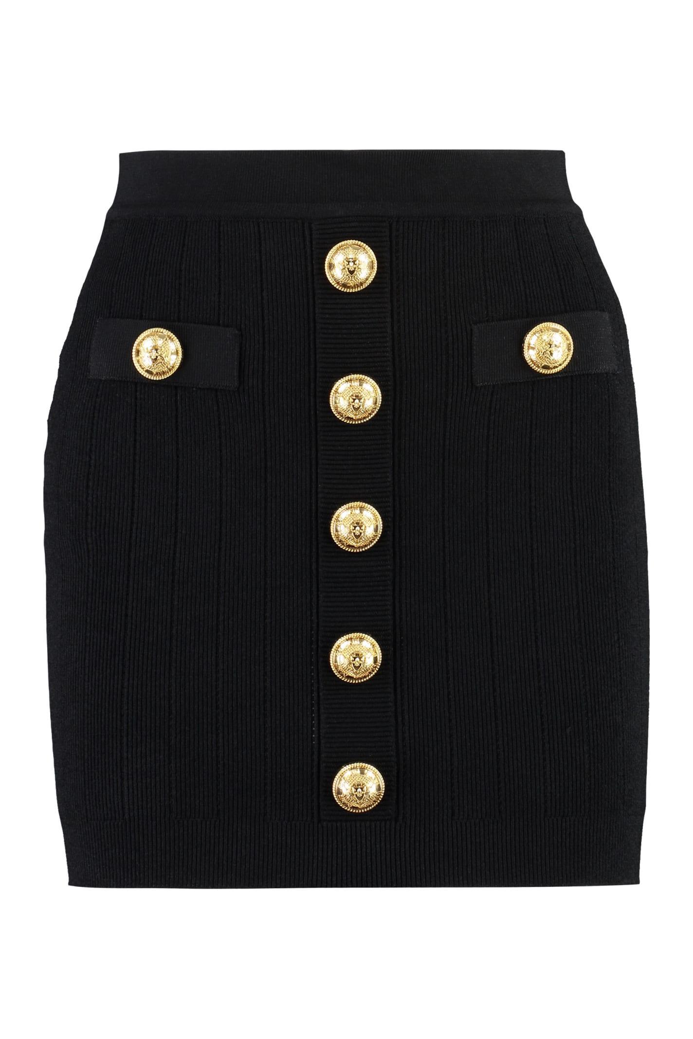 BALMAIN Knit Mini Skirt With Embossed Buttons In Black Product Image