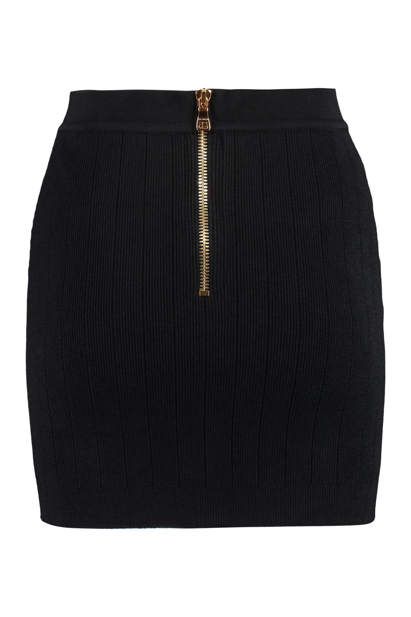 Knit Mini Skirt With Embossed Buttons In Black Product Image