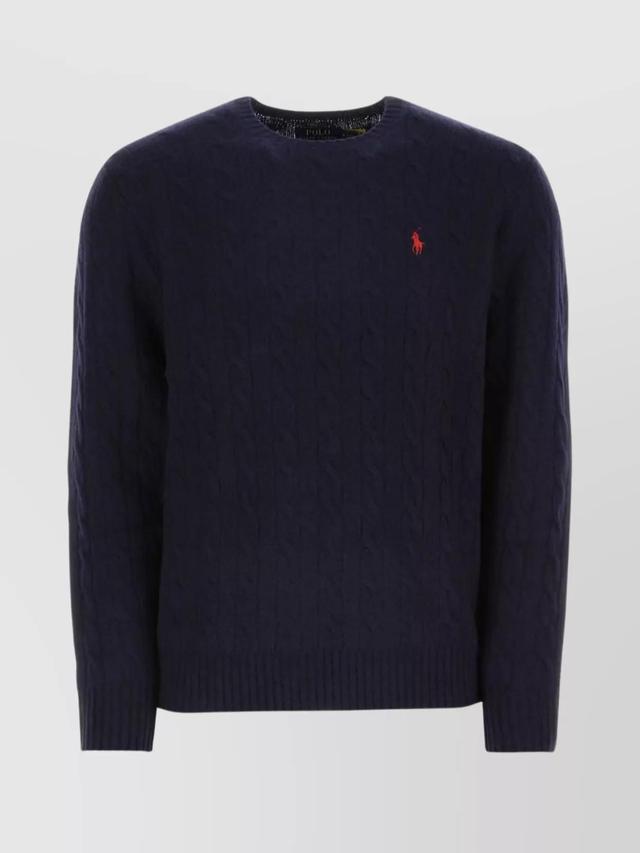 POLO RALPH LAUREN Logo Embroidered Knit Jumper In Blue Product Image