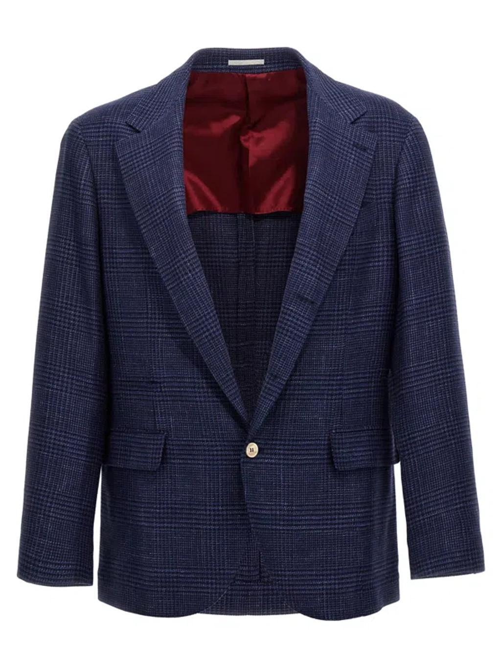 Check Single-breasted Blazer In Blue Product Image