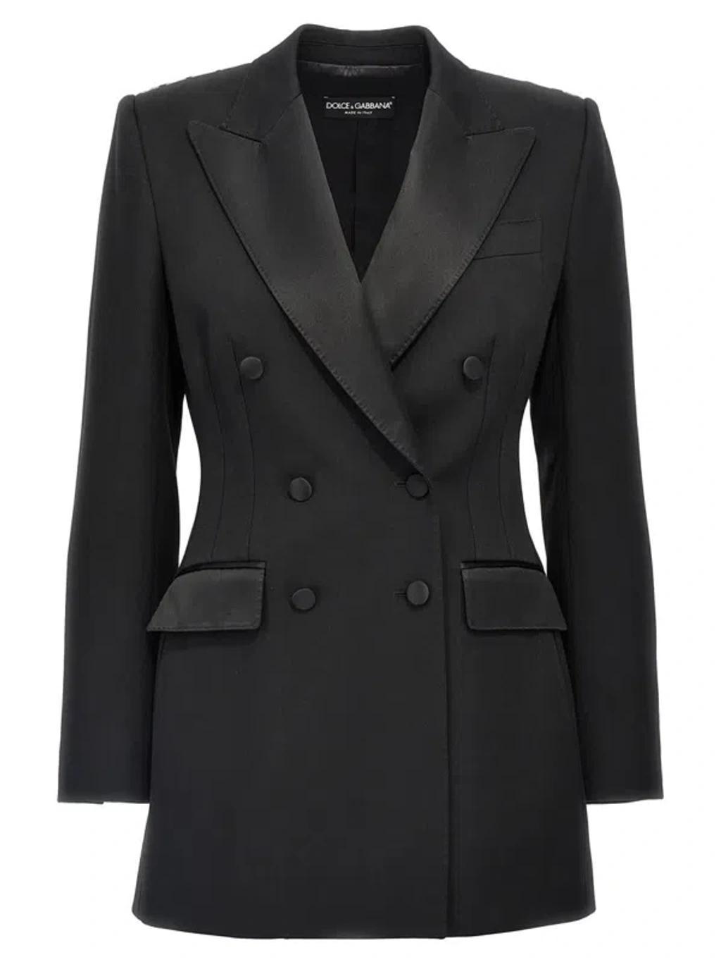 Double Breast Wool Blend Blazer In Black   Product Image