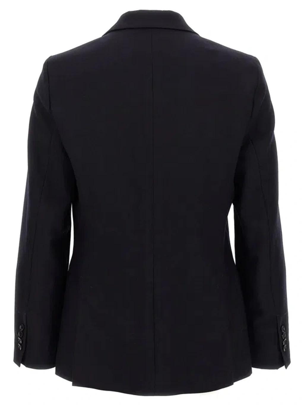 Single Breasted Virgin Wool Blazer In Navy Blue Product Image