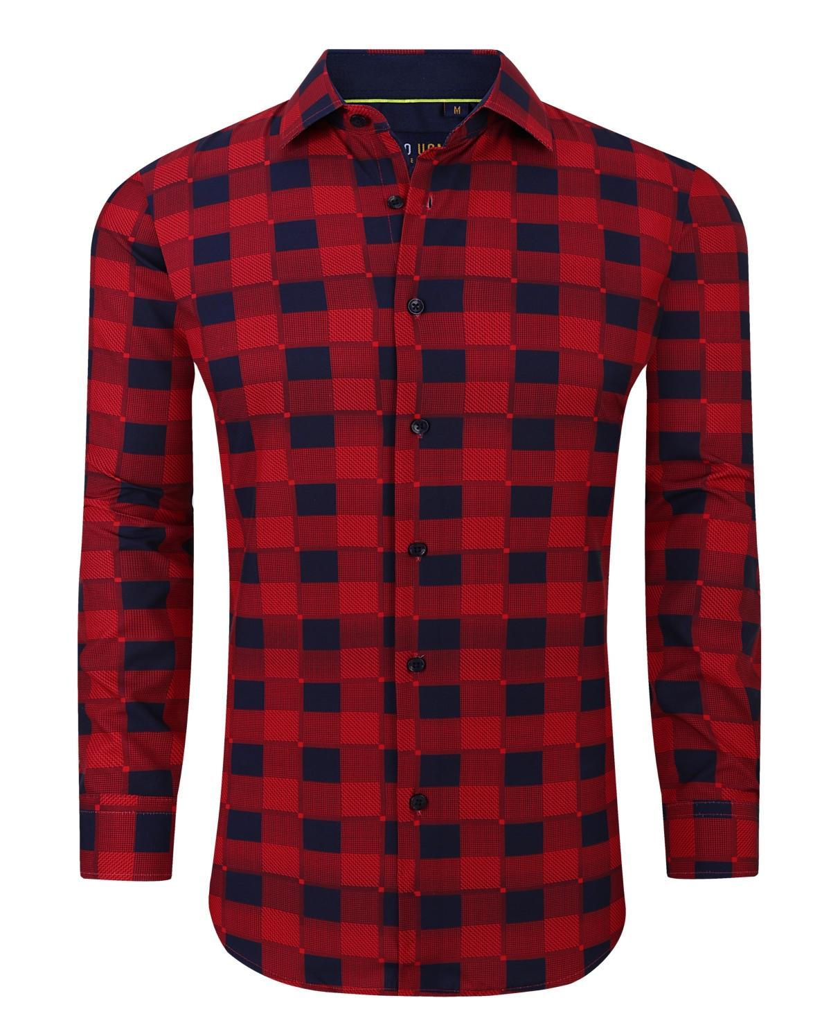 Azaro Uomo Mens Plaid Four-Way Stretch Button Down Slim Fit Shirt Product Image