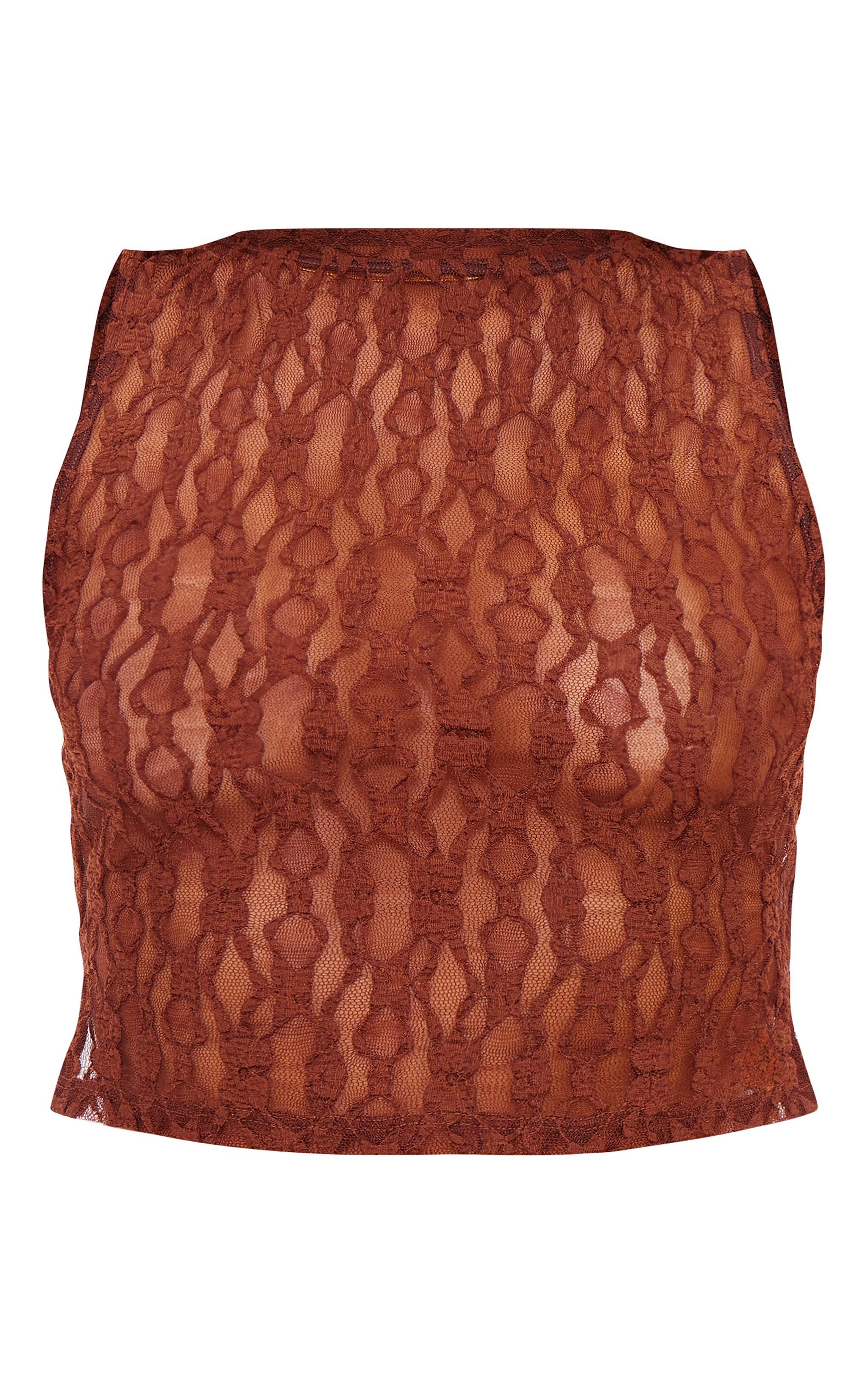 Brown Lace Scoop Back Crop Top Product Image