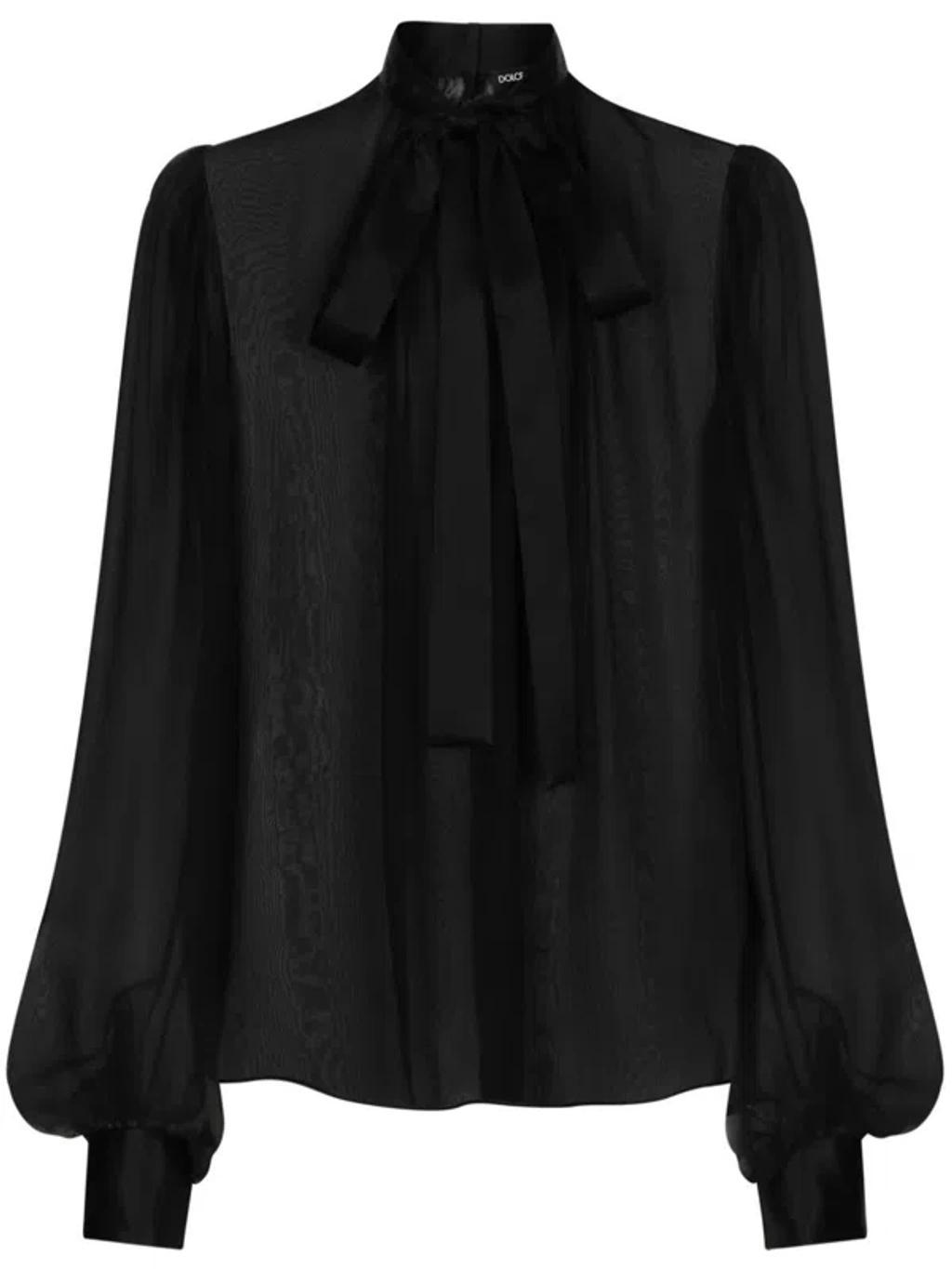 Casual Silk Crepe Bishop Sleeves Halterneck Top In Black Product Image