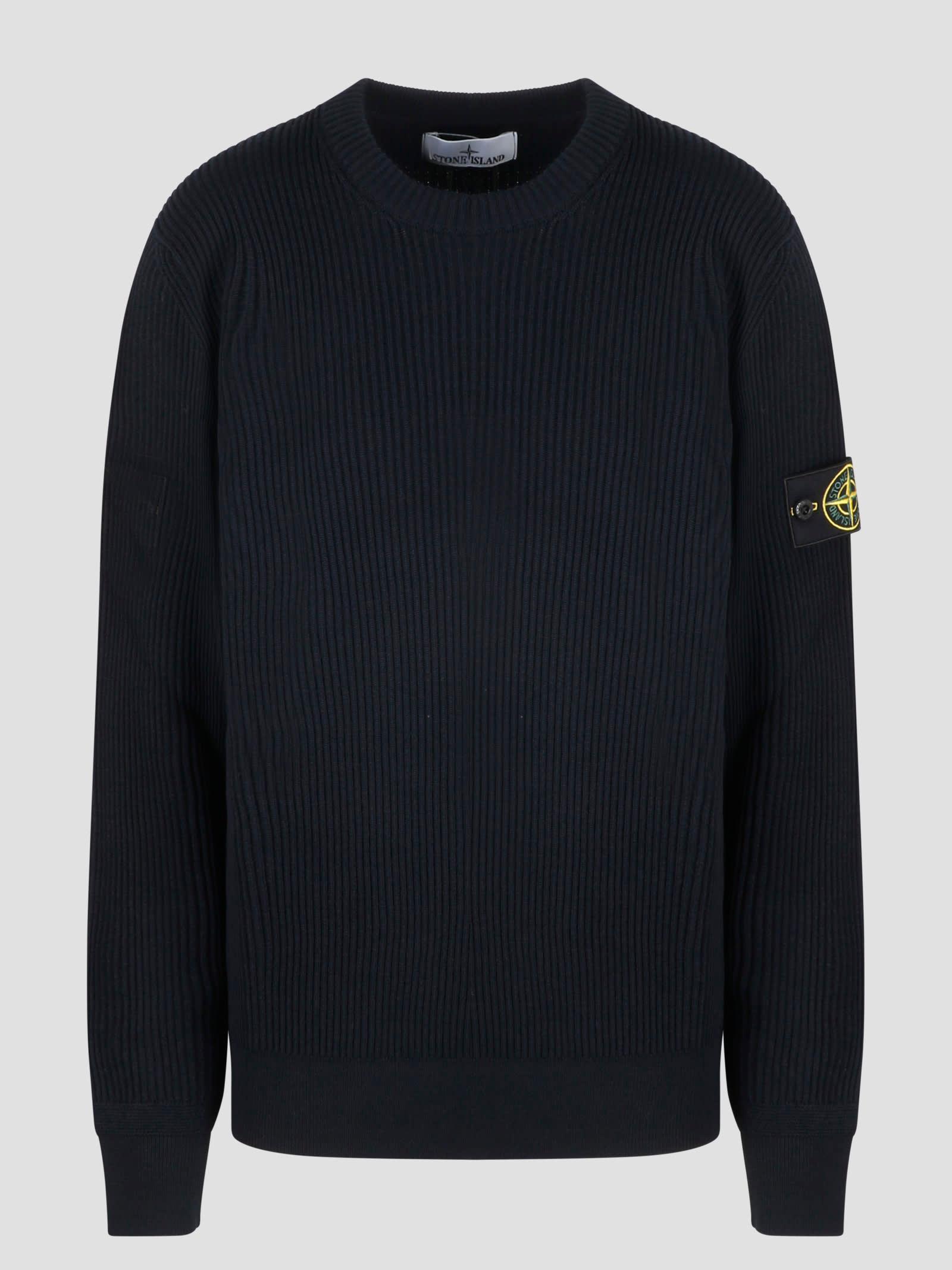 STONE ISLAND - 537d5 Double Weave Pure Wool, Homme, Bleu Marine, Taille: M In Blue Product Image