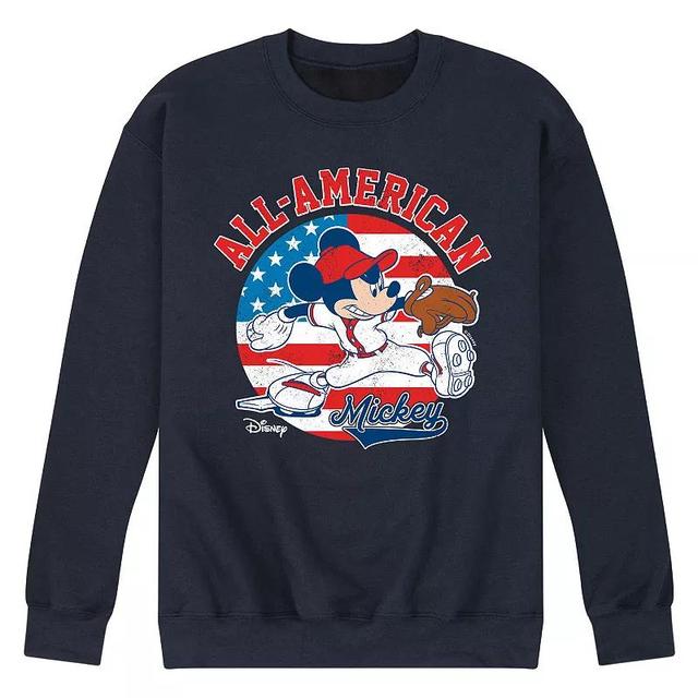 Disneys Mickey Mouse Mens Americana Baseball Fleece Sweatshirt Blue Product Image