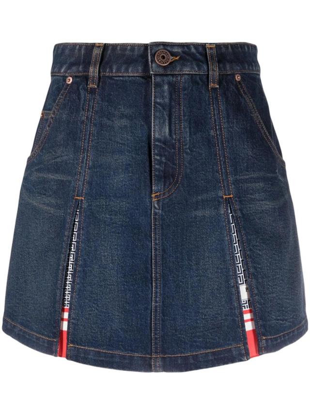 Pleated Denim Skirt In Blue Product Image