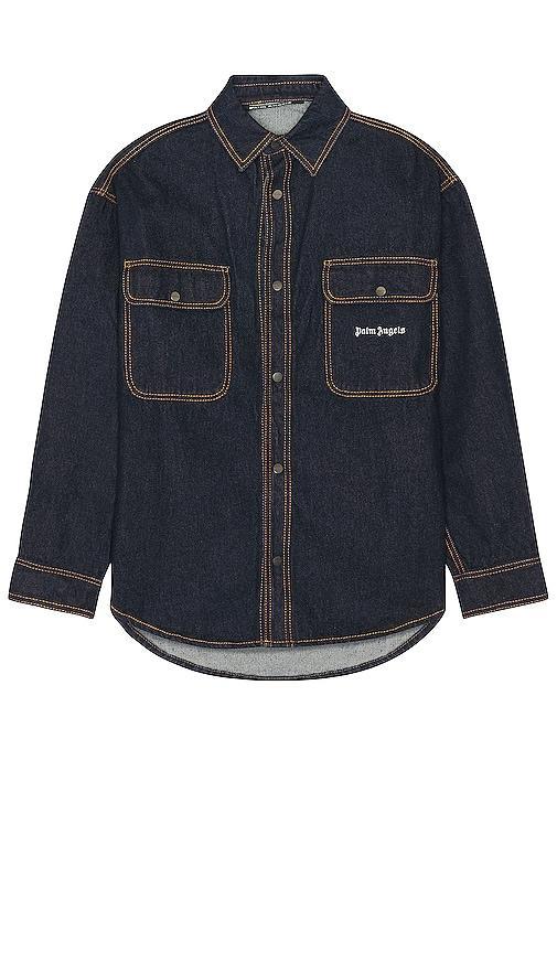 Palm Angels Logo Wash Denim Shirt Denim-Dark. (also in M). Product Image