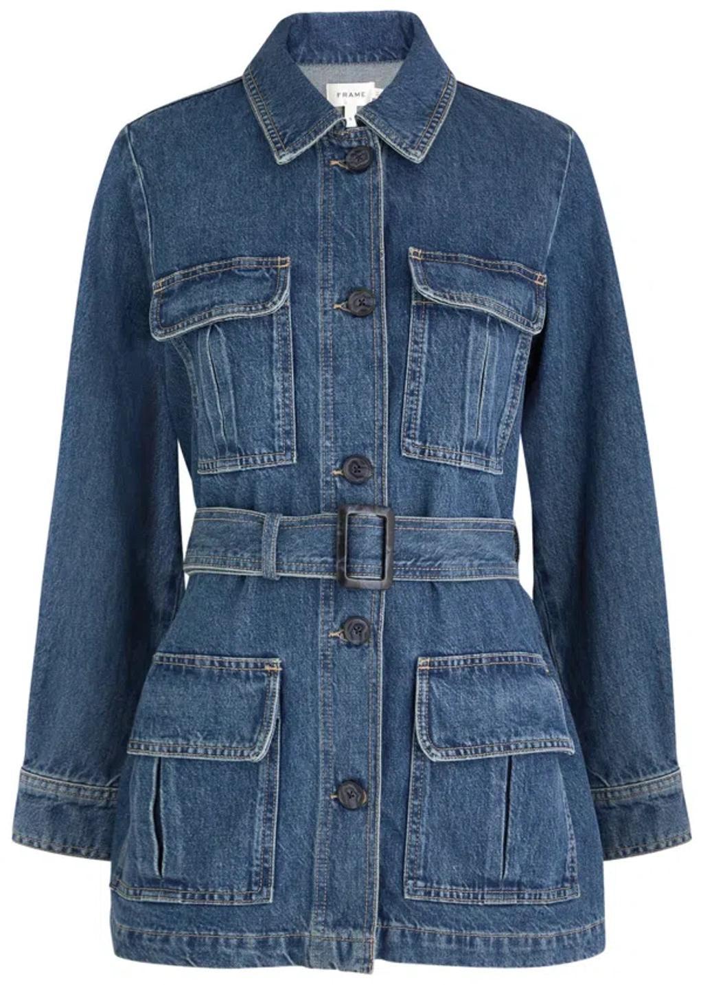 FRAME Belted Denim Jacket In Blue product image