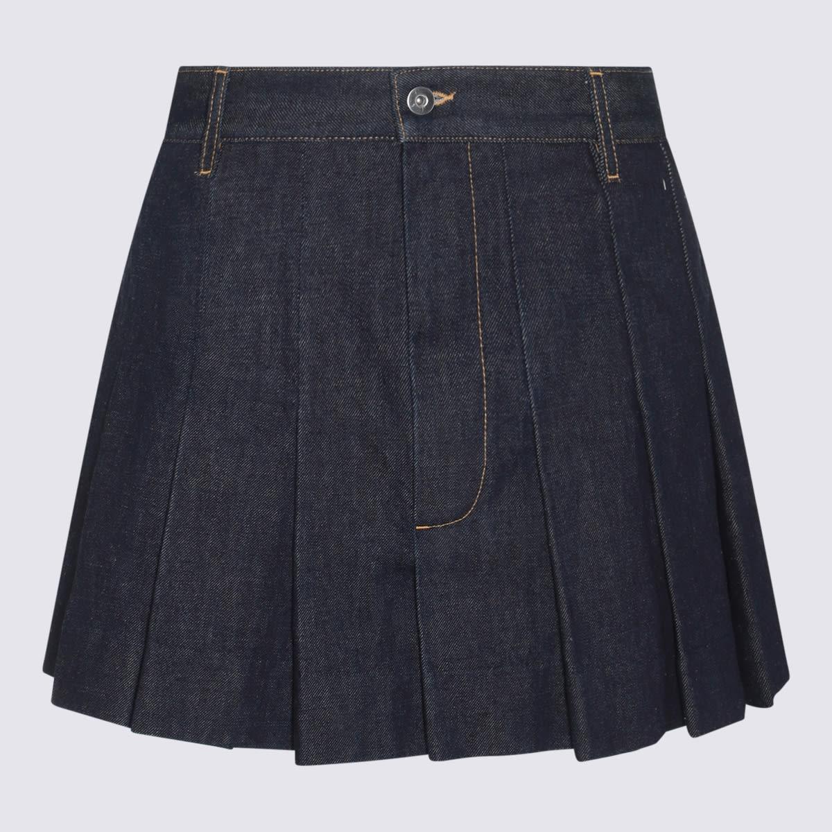 Pleated Denim Skirt In Blue Product Image