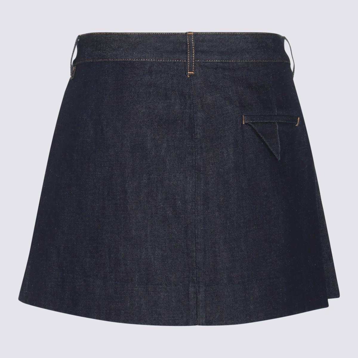 Pleated Denim Skirt In Blue Product Image