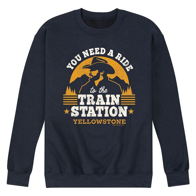 Mens Yellowstone Train Station Sweatshirt Blue Product Image