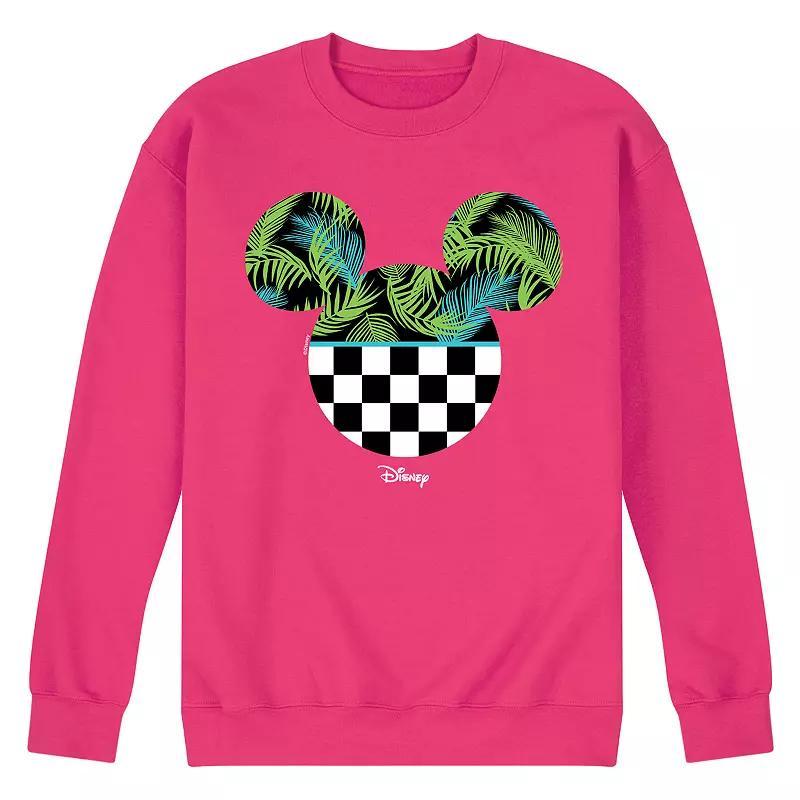 Disneys Mickey Mouse Mens Silhouette Tropical Fleece Sweatshirt Pink Product Image