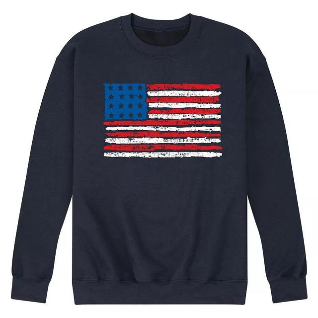 Mens Distressed USA Flag Graphic Fleece Pullover Blue Product Image