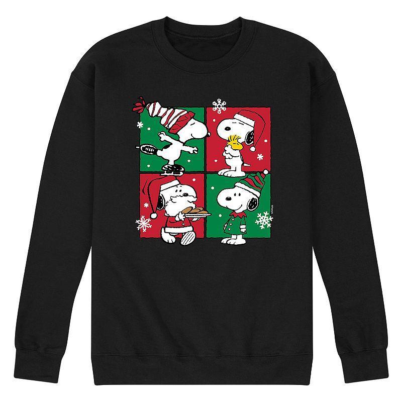 Mens Peanuts Snoopy Christmas Grid Sweatshirt Black Product Image