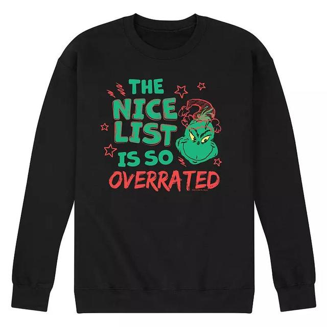 Mens Dr. Seuss The Grinch Nice List Overrated Fleece Sweatshirt Product Image