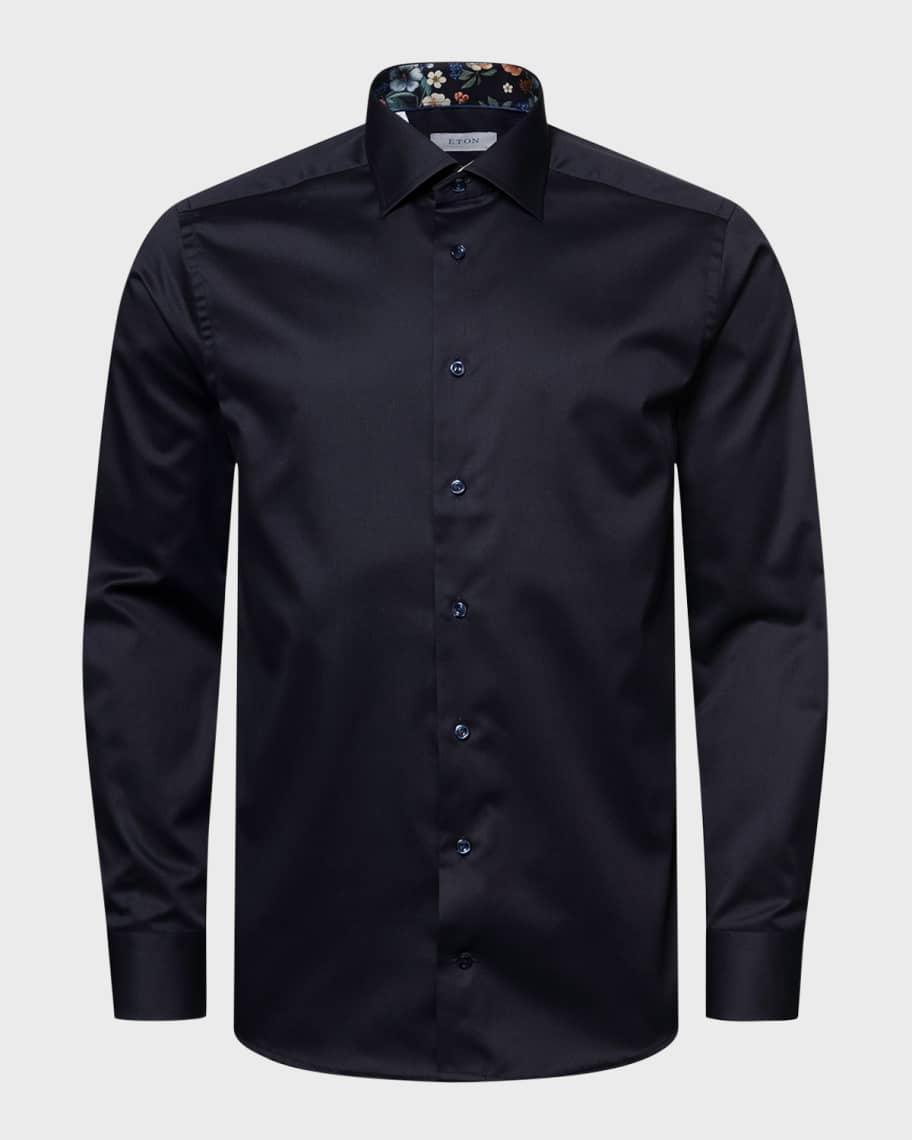 Men's Contemporary Fit Twill Shirt with Floral Details Product Image