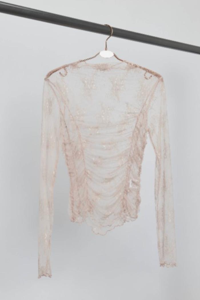 Ruched Mesh Long Sleeve Top Product Image