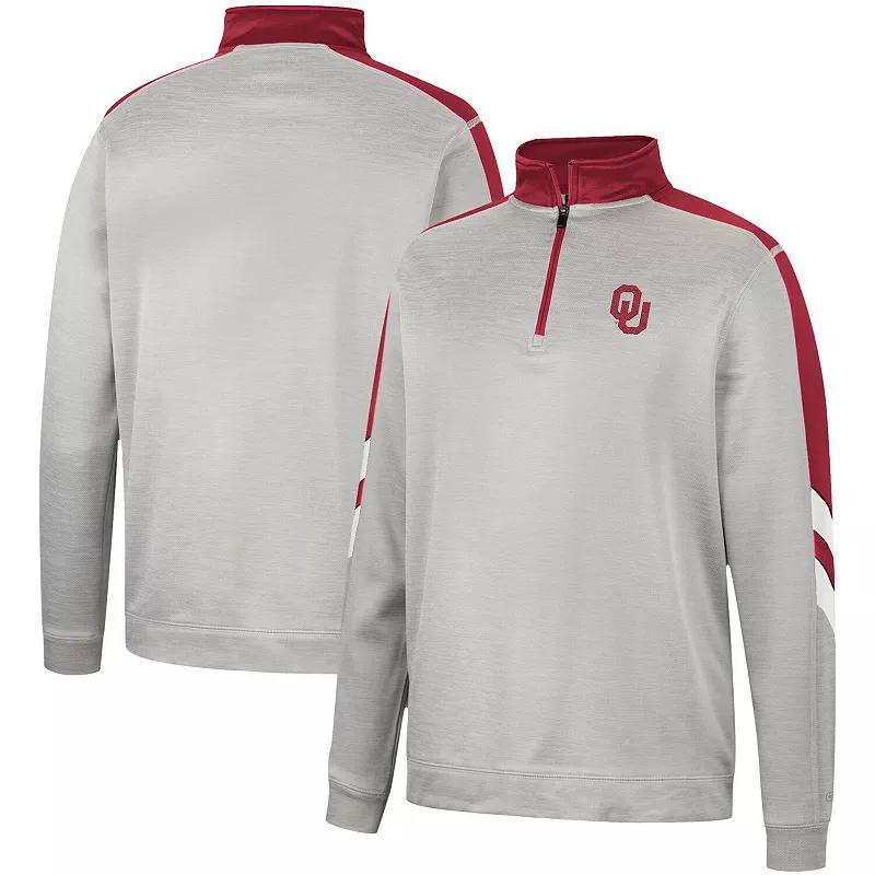 Mens Colosseum Gray/Crimson Oklahoma Sooners Bushwood Fleece Quarter-Zip Jacket Product Image