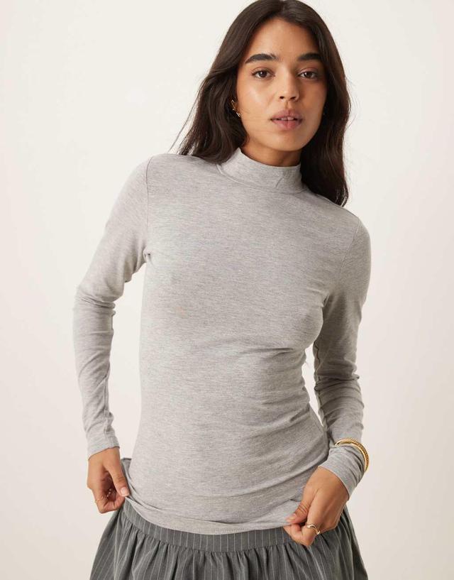 JDY turtle neck fitted top in light gray melange Product Image