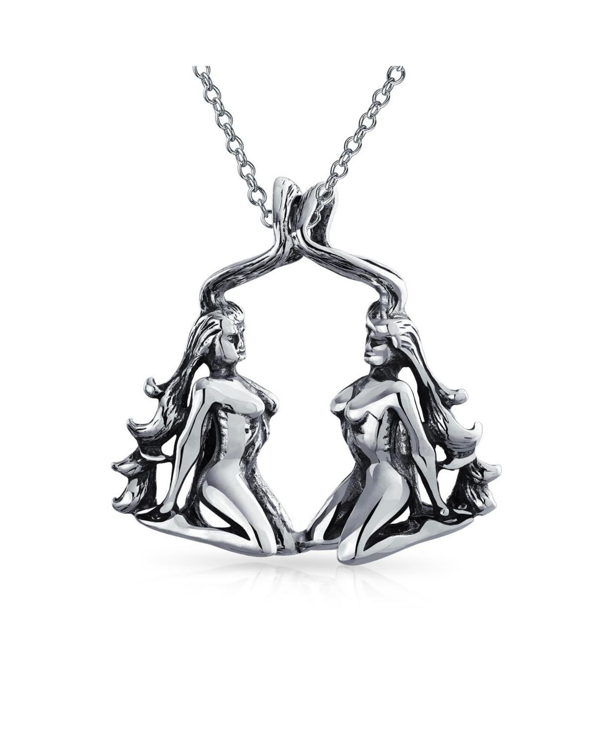 Bling Jewelry Vintage Gemini Twins Zodiac Sign Astrology Horoscope Pendant Necklace Women Antiqued .925 Sterling Silver Product Image