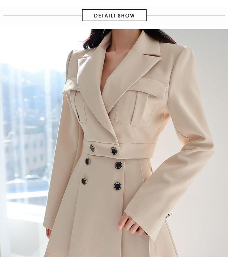 Set: Plain Crop Double-Breasted Blazer + High Waist Pleated Mini A-Line Skirt Product Image