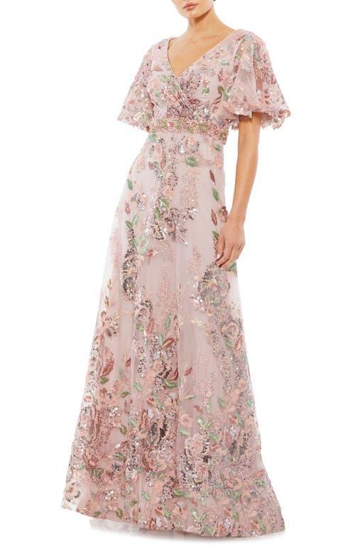 Womens Flutter Sleeve Floral Gown Product Image