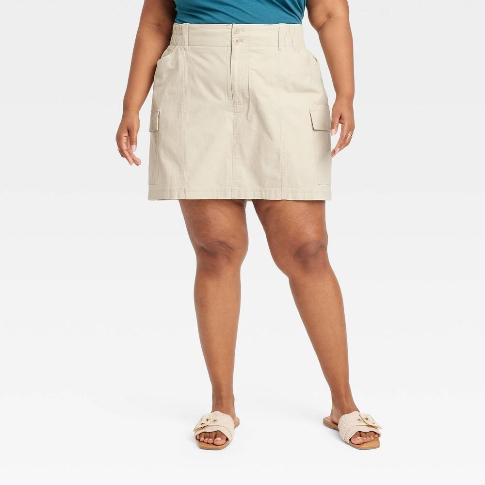 Womens High-Rise Cargo Mini A-Line Skirt - Ava & Viv Tan 3X Product Image