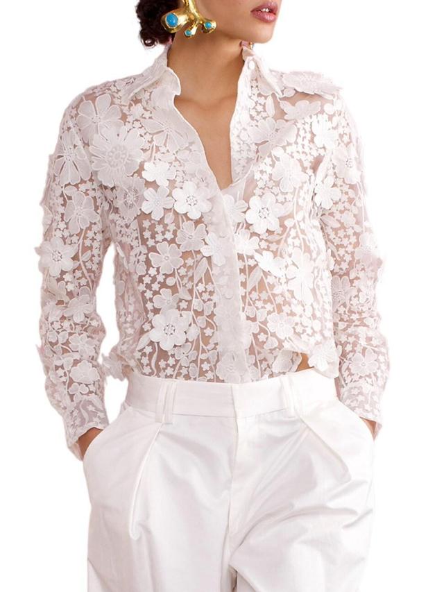 Womens Lace Button-Front Shirt Product Image