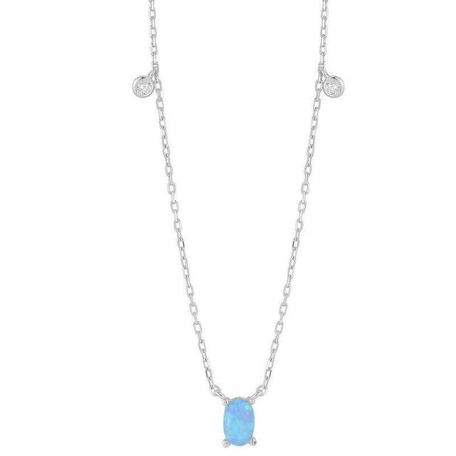 Sunkissed Sterling Lab-Created Blue Opal & Cubic Zirconia Necklace, Womens Silver Product Image