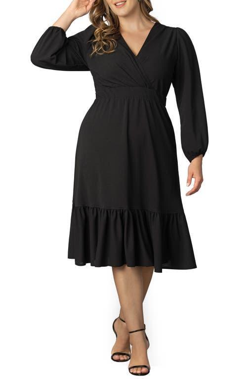 Kiyonna Portia Long Sleeve Midi Faux Wrap Cocktail Dress Product Image