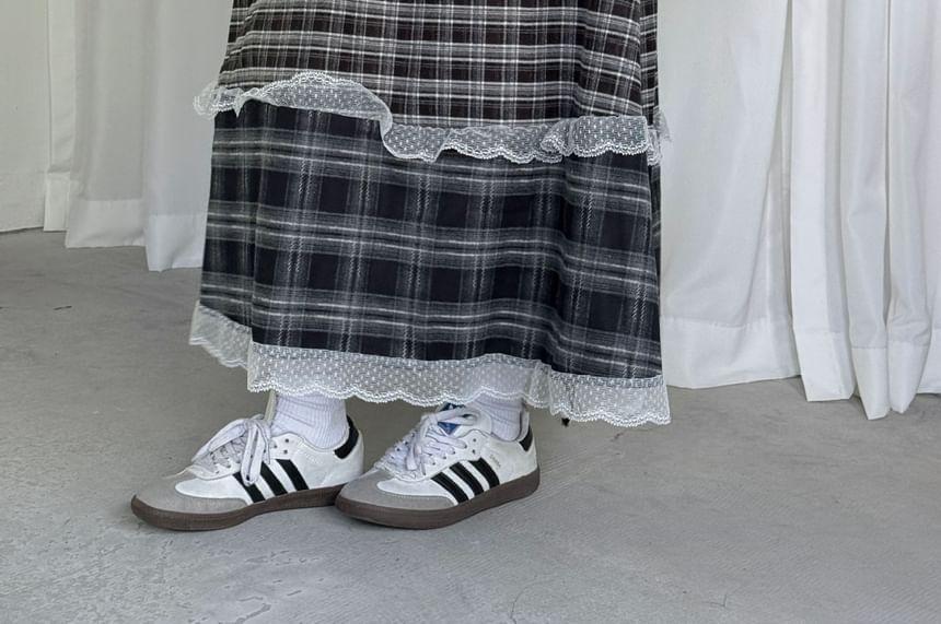 High Waist Plaid Maxi A-Line Tiered Skirt Product Image