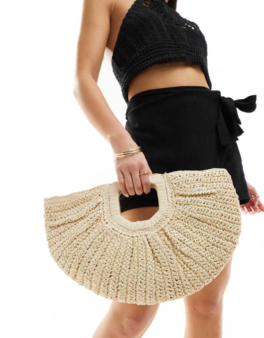 South Beach half moon crochet clutch bag in cream Product Image