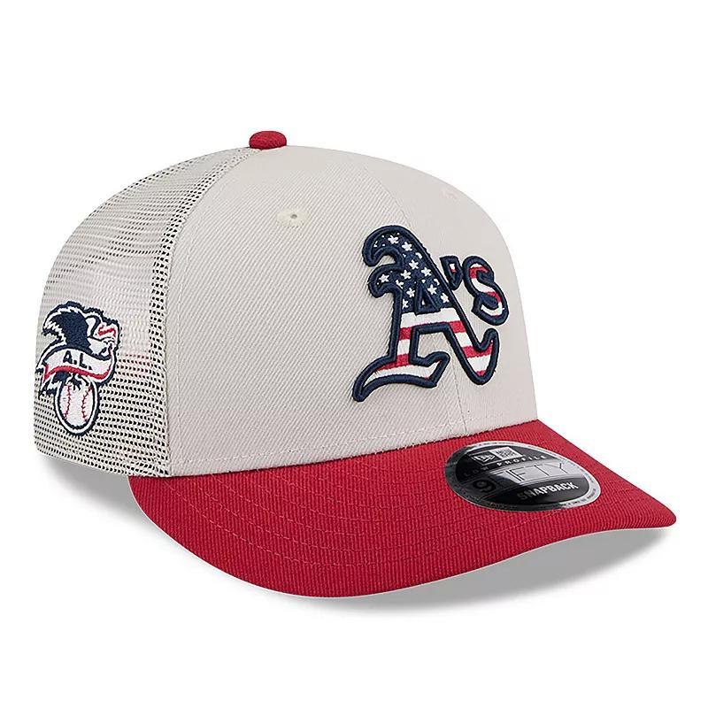 Mens New Era Khaki/Red Oakland Athletics 2024 Fourth of July Trucker Low Profile 9FIFTY Snapback Hat Product Image