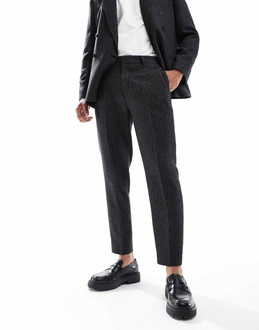 ASOS DESIGN tapered herringbone suit pants in black Product Image