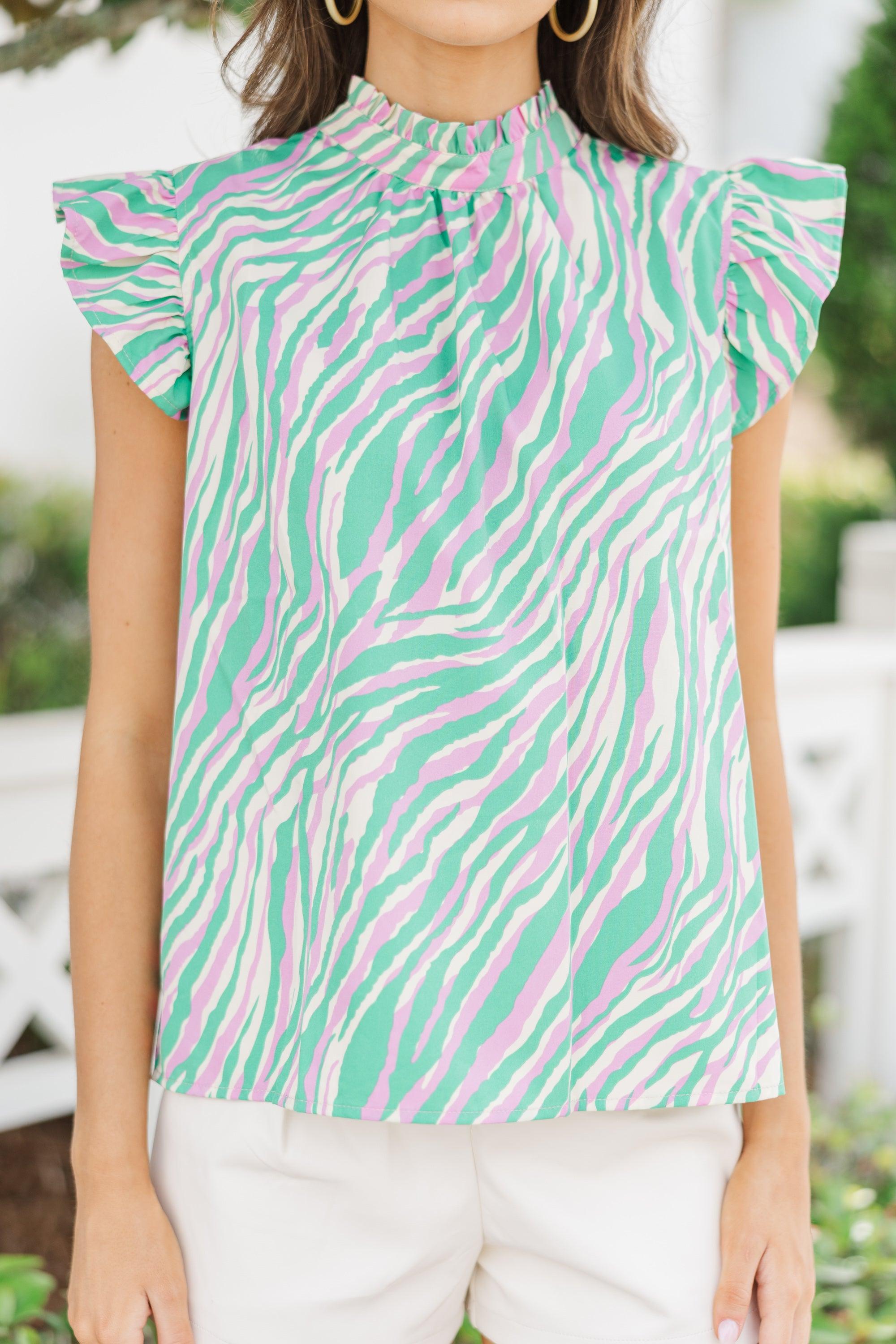 Speak Your Truth Green Zebra Striped Blouse Female Product Image