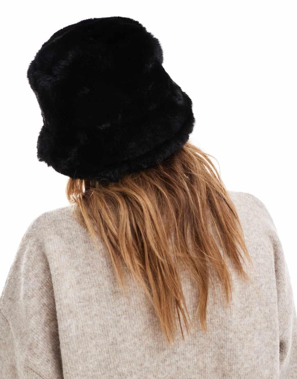 ASOS DESIGN faux fur bucket hat in black Product Image