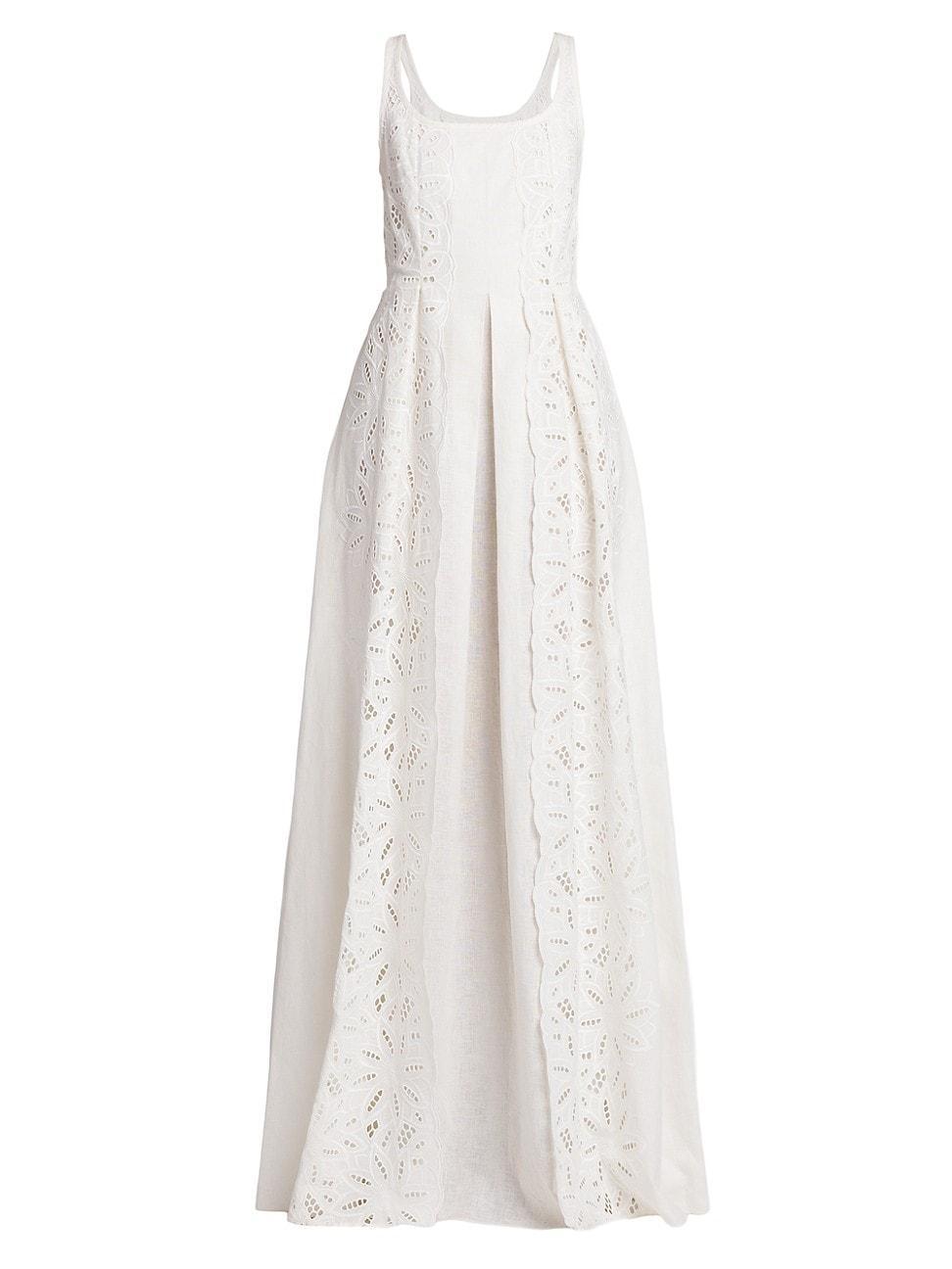 Womens Linen-Blend Eyelet A-Line Gown Product Image