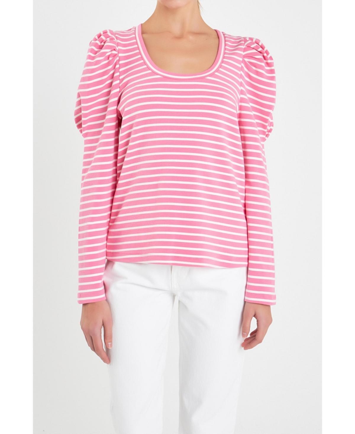 English Factory Stripe Puff Sleeve Knit Top Product Image