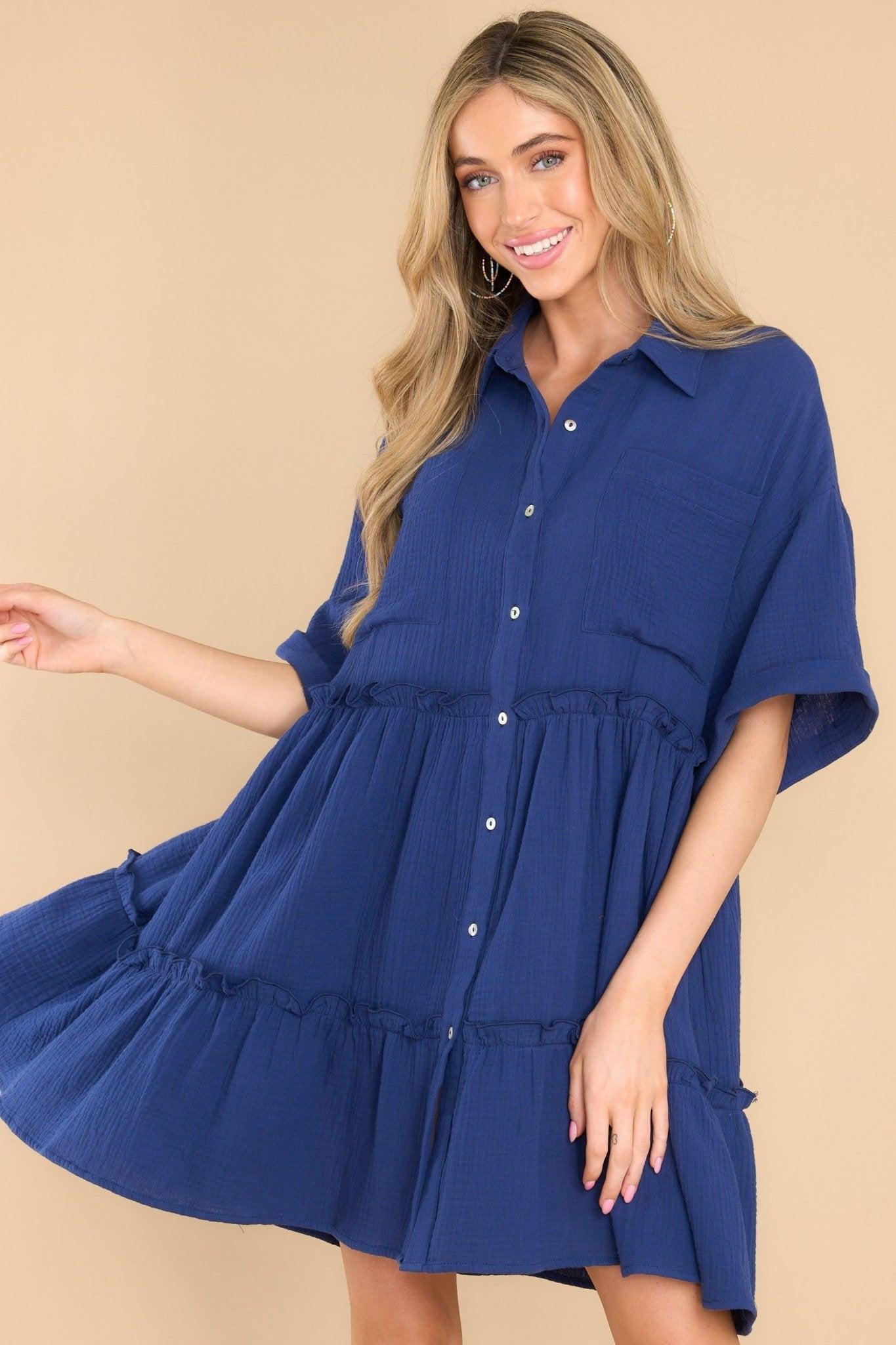 Aura My Best Self Navy Gauze Mini Dress Product Image