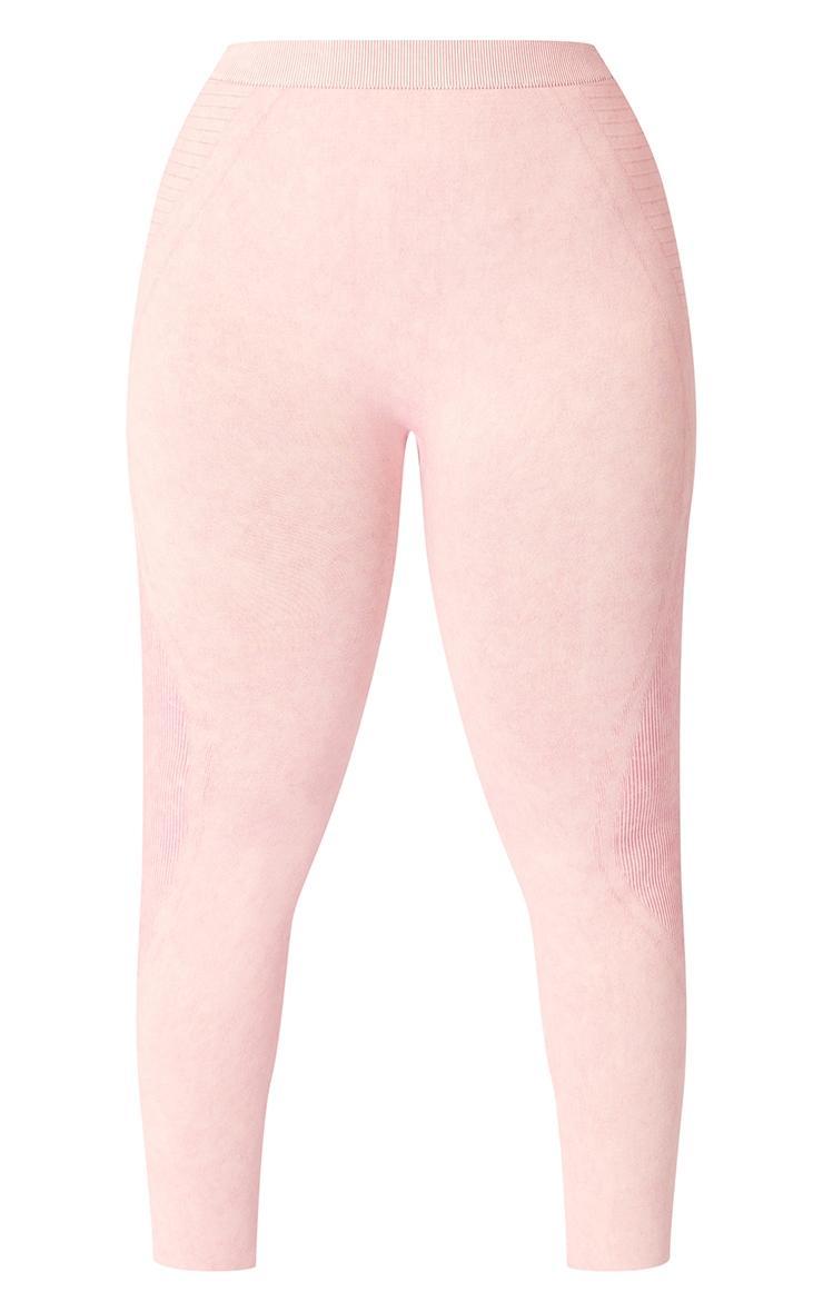 PLT SPORT Plus Candy Pink Acid Wash Seamless Ribbed Leggings Product Image