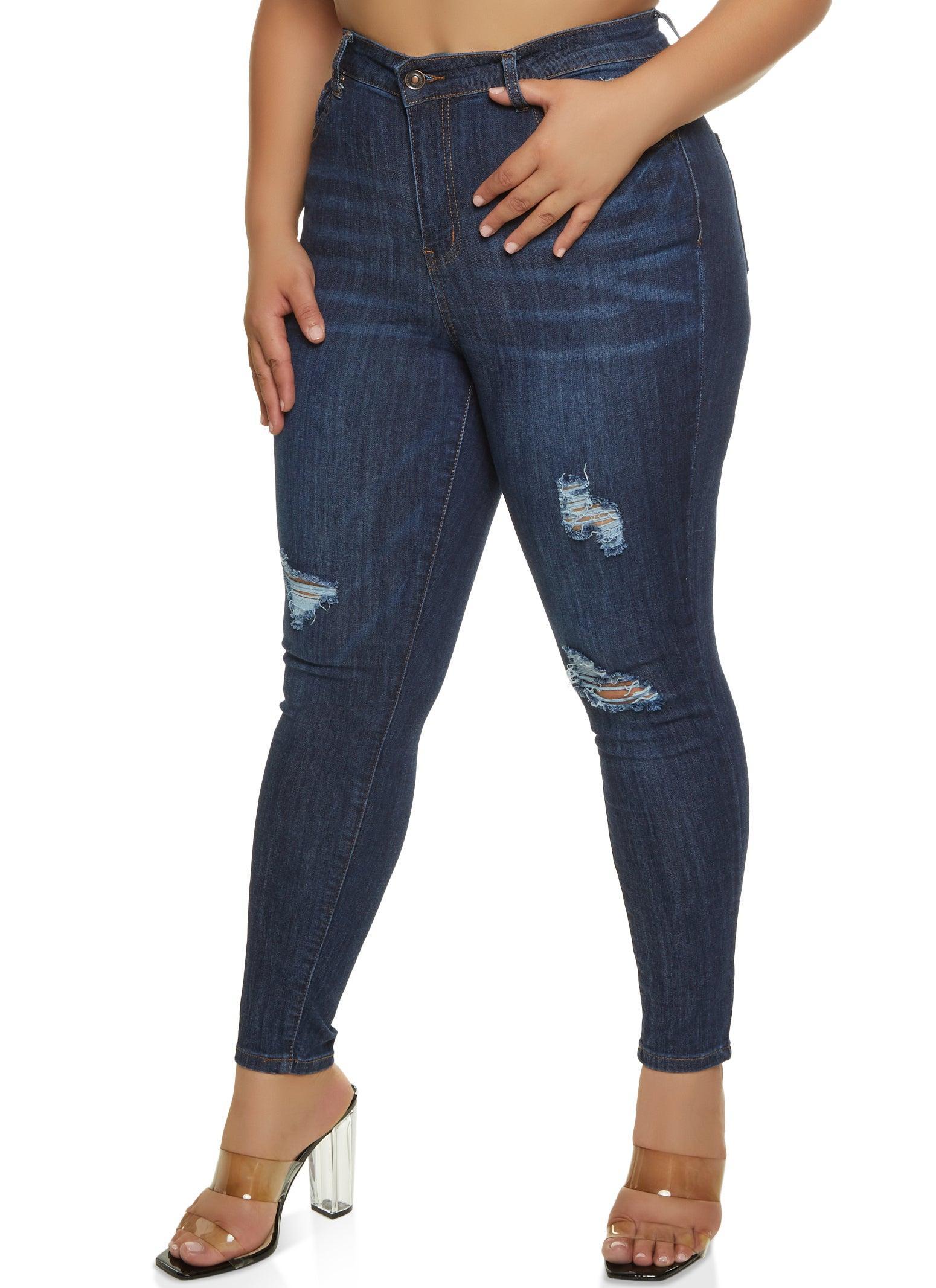 Womens Plus Size WAX Distressed Whiskered High Waisted Skinny Jeans product image