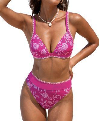 Women's Magic Vine Bust Enhancing Bikini Top & High Waist Banded Bottoms Set Product Image