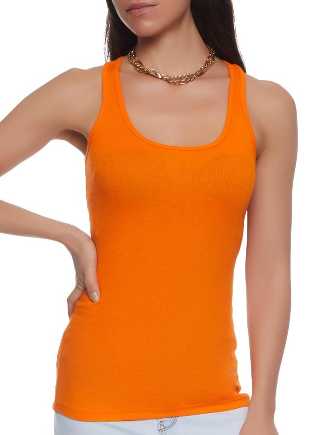 Womens Solid Racerback Ribbed Knit Tank Top Product Image